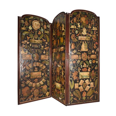 19th Century French Papier-Mâché Three-Fold Screen, Decorated on Both Sides