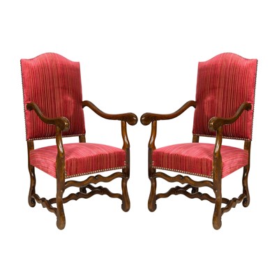 Pair of late 19th century Louis XIII style beech wood armchairs