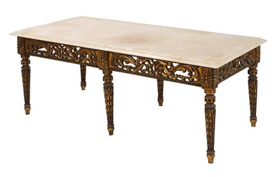 19th Century French Louis XVI Style Coffee Table with Painted and Gilded Beechwood Frame, Marble Top, and Acanthus Carvings