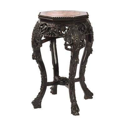 Chinese Marble-Inset Hardwood Stand, Circa 1900