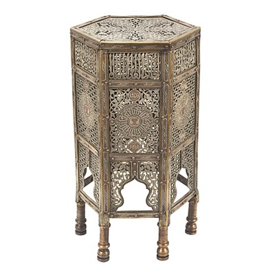 20th century hexagonal Islamic Quran table brass