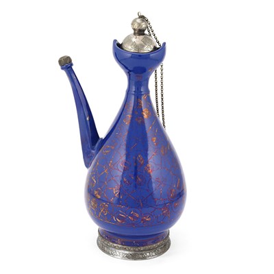 Early 20th century blue glazed ceramic ewer