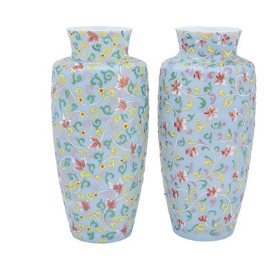 Pair of handpainted and enameled French opaline glass vases