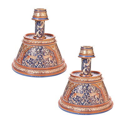 Pair of early 20th century Hispano - Moresque  Al Hambra revival candle holders