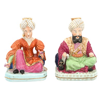Pair of 'Jacob Petit' porcelain gilt Sultan and Sultana spill vases
