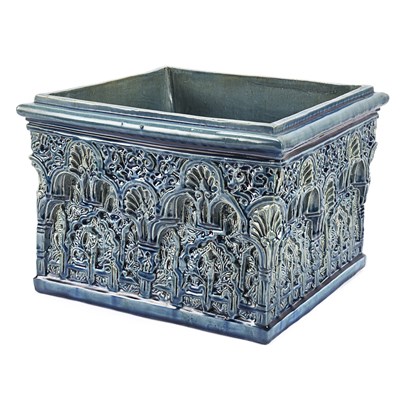 A 19th century blue glazed ceramic Hispano - Moresque jardiniere.