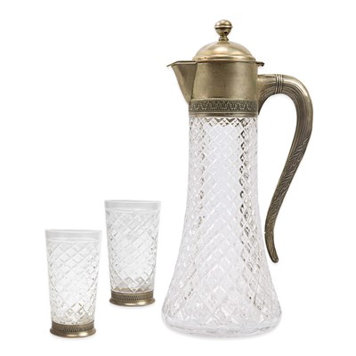 A mid 20th century Russian pitcher and two glasses