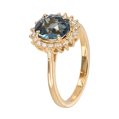 18K White Gold Oval Cobalt Spinel & Round Brilliant Diamond Ring