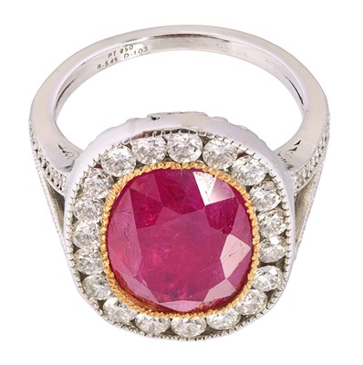 Burmese Ruby & Diamond Platinum Ring